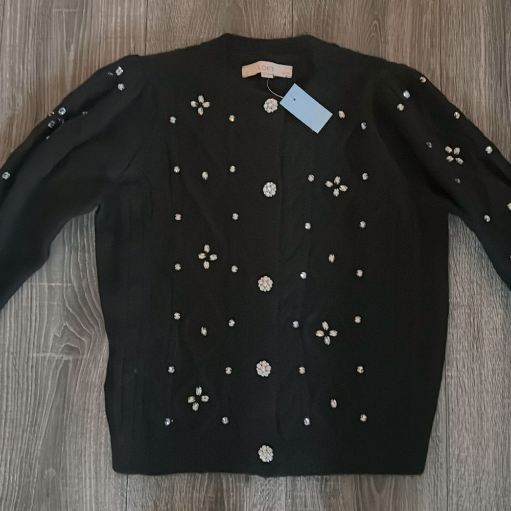 LOFT Jeweled Cable Cardigan